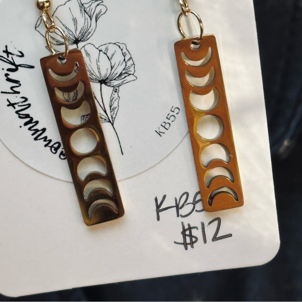 Moon Phase witchy earrings gold toned